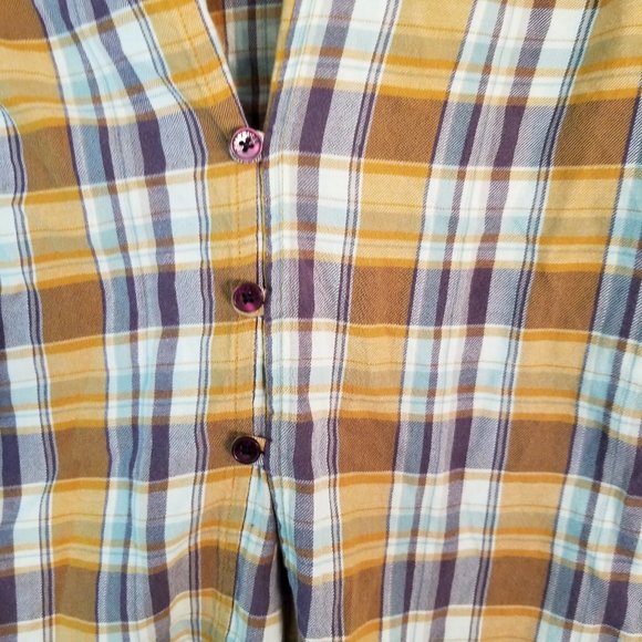 Horny Toad Long Sleeve Plaid Button Shirt Women's size S Burnt Orange and Brown - Picture 2 of 10